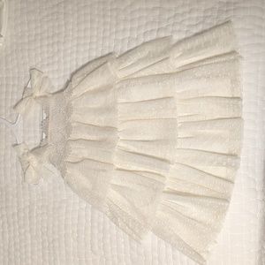 Girls Cream Tiered Lace Party Dress with Bow Straps